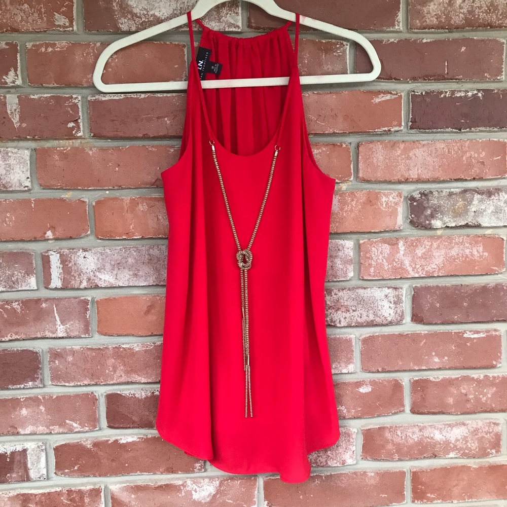 Red Tank with Gold Necklace